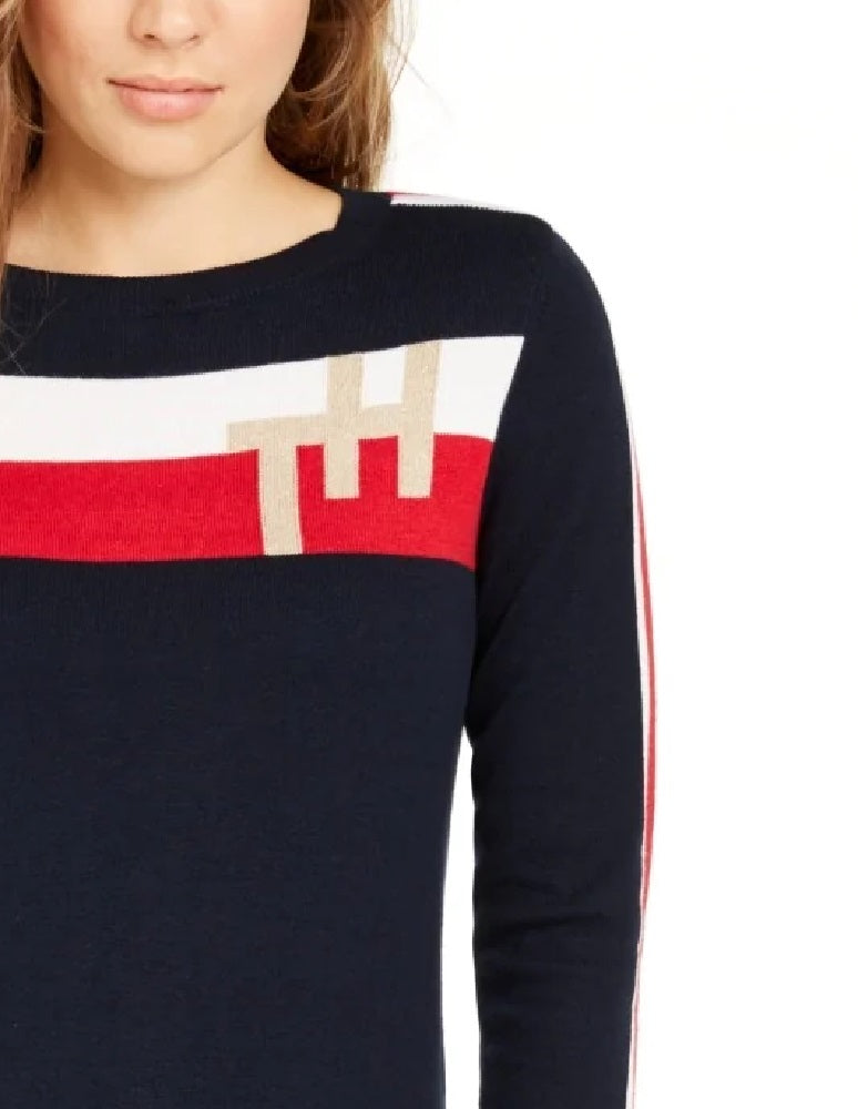 Tommy Hilfiger Women's Colorblocked Stripe Th Sweater Navy Size X-Small