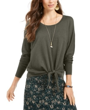 Style & Co Women's Tie Hem Sweater Green Size Small