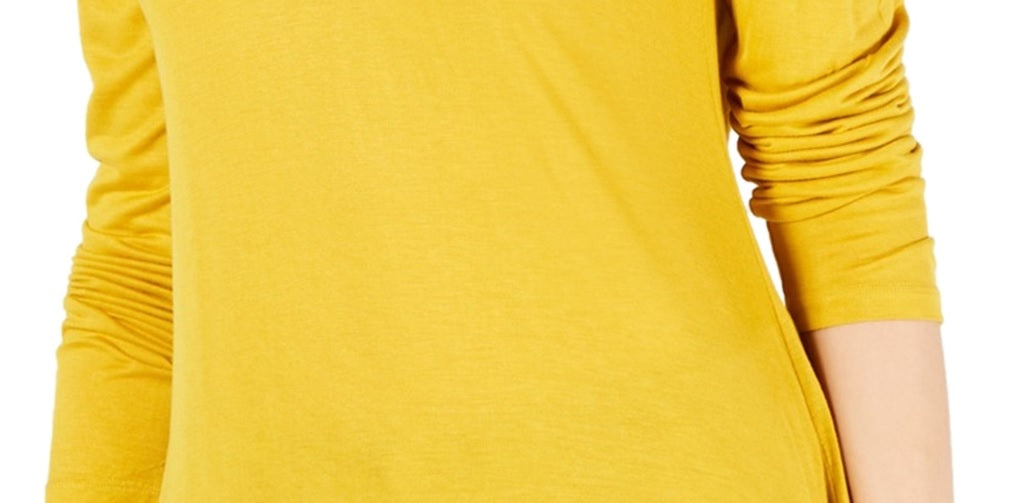 INC International Concepts Women's Sheer Trim Basic T-Shirt Yellow Size X-Large