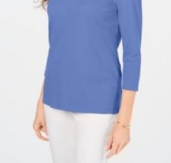 Karen Scott Women's Cotton Button Trim Top Blue  Size Medium