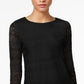 Charter Club Women's Petite Lace 3/4-Sleeve Top Black Size XL