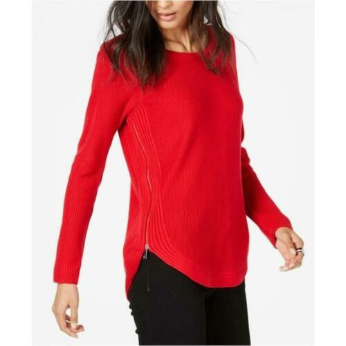 INC International Concepts Women's Waffle-Knit Side-Zip Tunic Sweater  Red Size X-Small