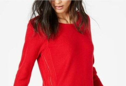 INC International Concepts Women's Waffle-Knit Side-Zip Tunic Sweater  Red Size X-Small
