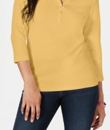 Karen Scott Women's Cotton Henley Top Yellow Size XL