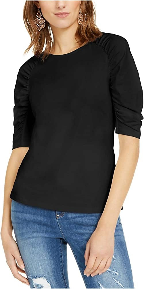 INC International Concepts Women's Puff Sleeve Top Black Size L