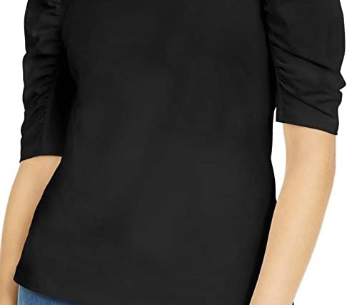 INC International Concepts Women's Puff Sleeve Top Black Size L