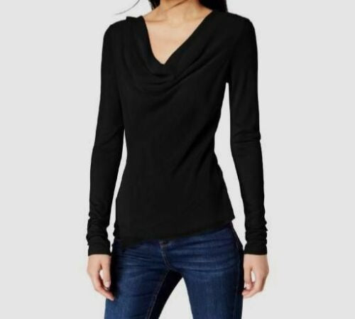 INC International Concepts Women's Speckle Long Sleeve V Neck Blouse Evening Top Black Size Petite Medium
