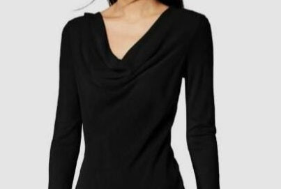 INC International Concepts Women's Speckle Long Sleeve V Neck Blouse Evening Top Black Size Petite Medium