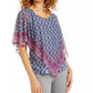 Jm Collection Printed Cold-Shoulder Tunic Top Blue Size 2XL