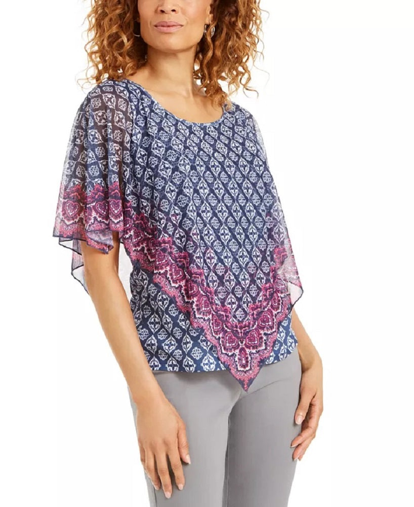 Jm Collection Printed Cold-Shoulder Tunic Top Blue Size 2XL