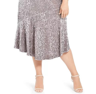 Calvin Klein Women's Plus Size Asymmetric Sequin Skirt Silver Size 0X