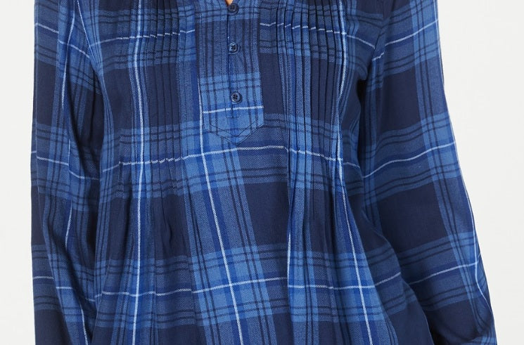 Style & Co Women's Plaid Split-Neck Top Blue  Size Large