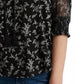 Lucky Brand Women's Mixed Print Sheer Sleeve Top Black Size Small