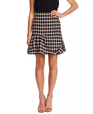 Cece Women's Ruffled Plaid Tweed Skirt Gray Size 10