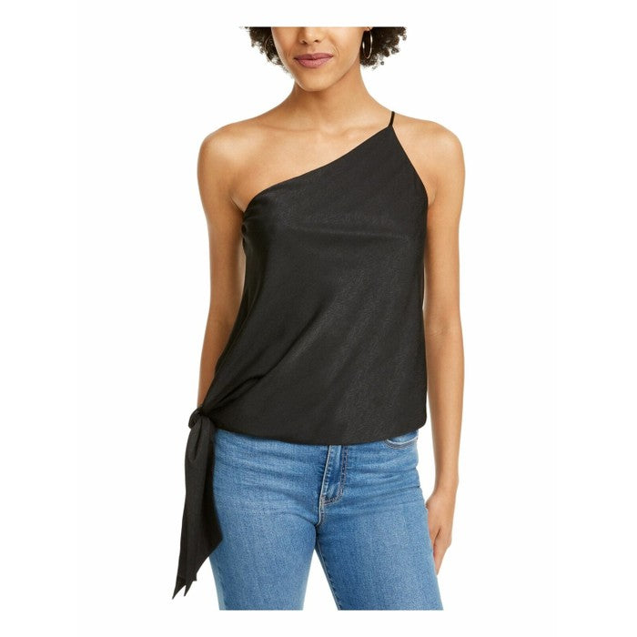 Leyden Women's One Shoulder Side Tie Top Black  Size Large