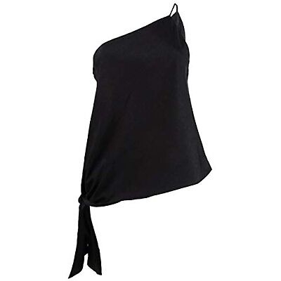 Leyden Women's One Shoulder Side Tie Top Black  Size Large