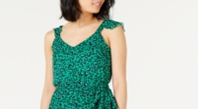 INC International Concepts Women's Animal Print Ruffled Dress Emerald Leopard Print Green Size 18