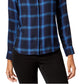 INC International Concepts Women's Plaid Button up Shirt Blue Size -M