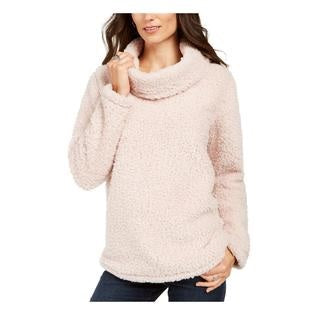 Style & Co Women's Sherpa Cowl-Neck Sweater Pink Size Large