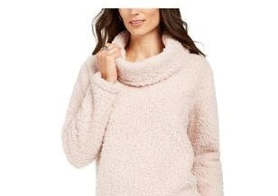 Style & Co Women's Sherpa Cowl-Neck Sweater Pink Size Large