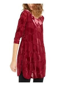 Alfani Women's Maroon Slitted Floral Dolman Sleeve Crew Neck Evening Blouse Wine Size XX-Large