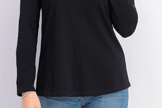 Charter Club Women's Petite Split-Neck Short-Sleeve Top Black  Size XL