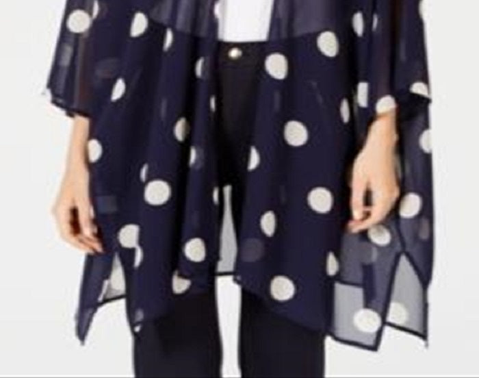 Anne Klein Women's Polka Dot Long Sleeve Open Cardigan Top Blue Size Small