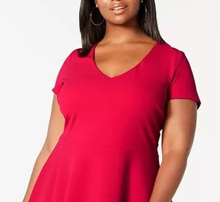 B Darlin Women's Trendy Plus Size Bow-Back Skater Dress Red Size 16