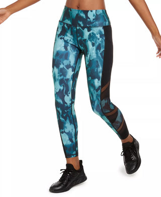 Ideology Women's Abstract Camo Mesh-TrimLeggings Navy Size X-Small