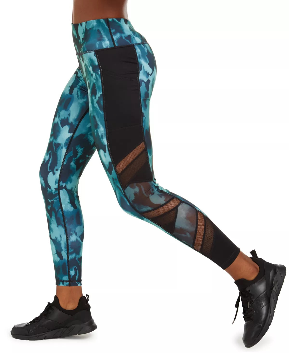 Ideology Women's Abstract Camo Mesh-TrimLeggings Navy Size X-Small