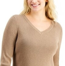 Karen Scott Women's Petite V-Neck Sweater Beige Size Petite L