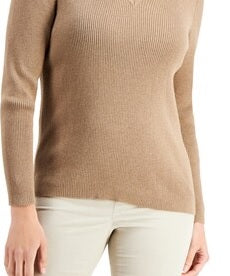 Karen Scott Women's Petite V-Neck Sweater Beige Size Petite L