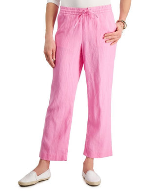 Charter Club Women's Linen Drawstring-Waist Pants Pink Size Large