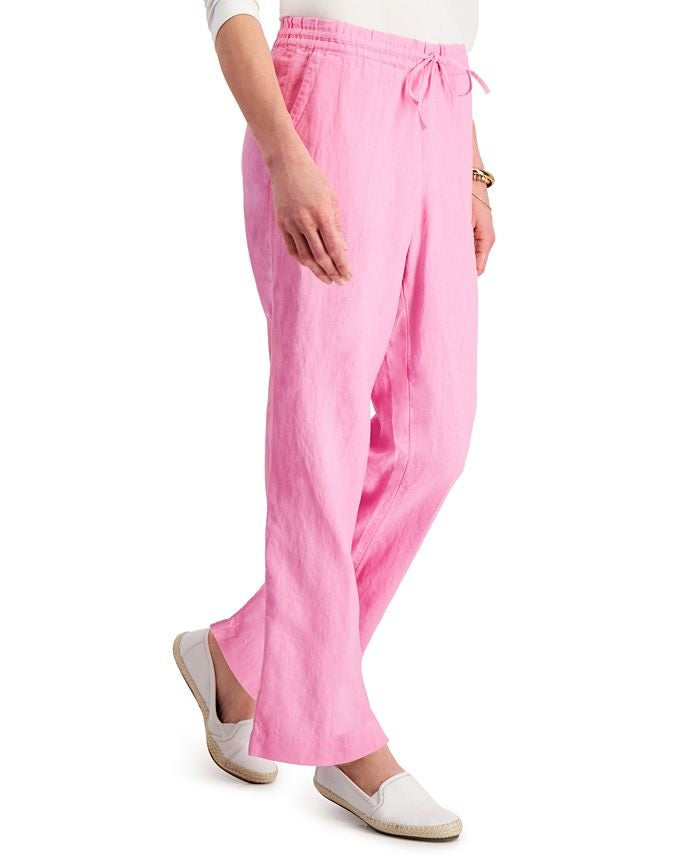 Charter Club Women's Linen Drawstring-Waist Pants Pink Size Large