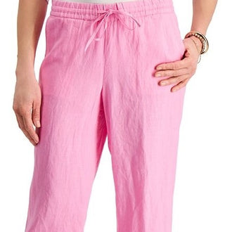 Charter Club Women's Linen Drawstring-Waist Pants Pink Size Large