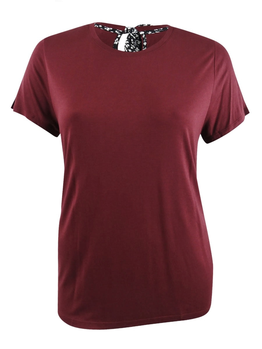 Maison Jules Women's Tie-Back Solid T-Shirt Red Size X-Large