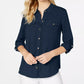 Charter Club Women's Petite Solid Button-Up Shirt Blue Size Petite Medium