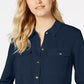 Charter Club Women's Petite Solid Button-Up Shirt Blue Size Petite Medium