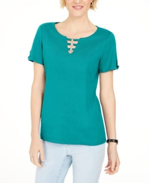 Karen Scott Women's Triple-Ring Cutout Top Green  Size Medium