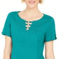 Karen Scott Women's Triple-Ring Cutout Top Green  Size Medium