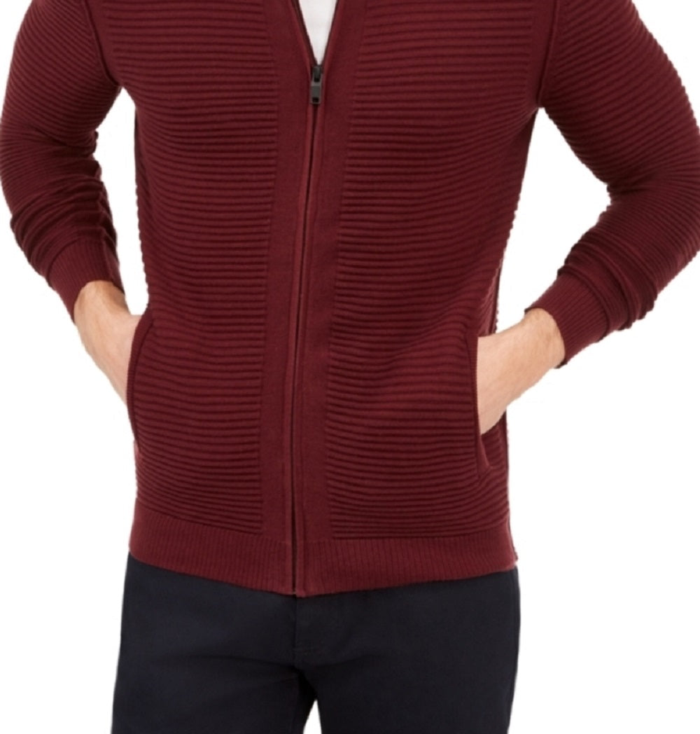 Alfani Men's Textured Zip Front Cardigan Red Size Medium