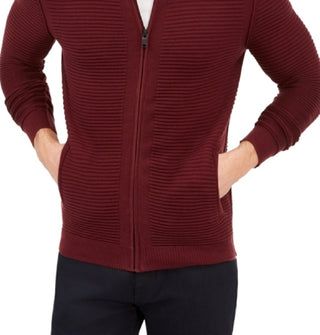 Alfani Men's Textured Zip Front Cardigan Red Size Medium