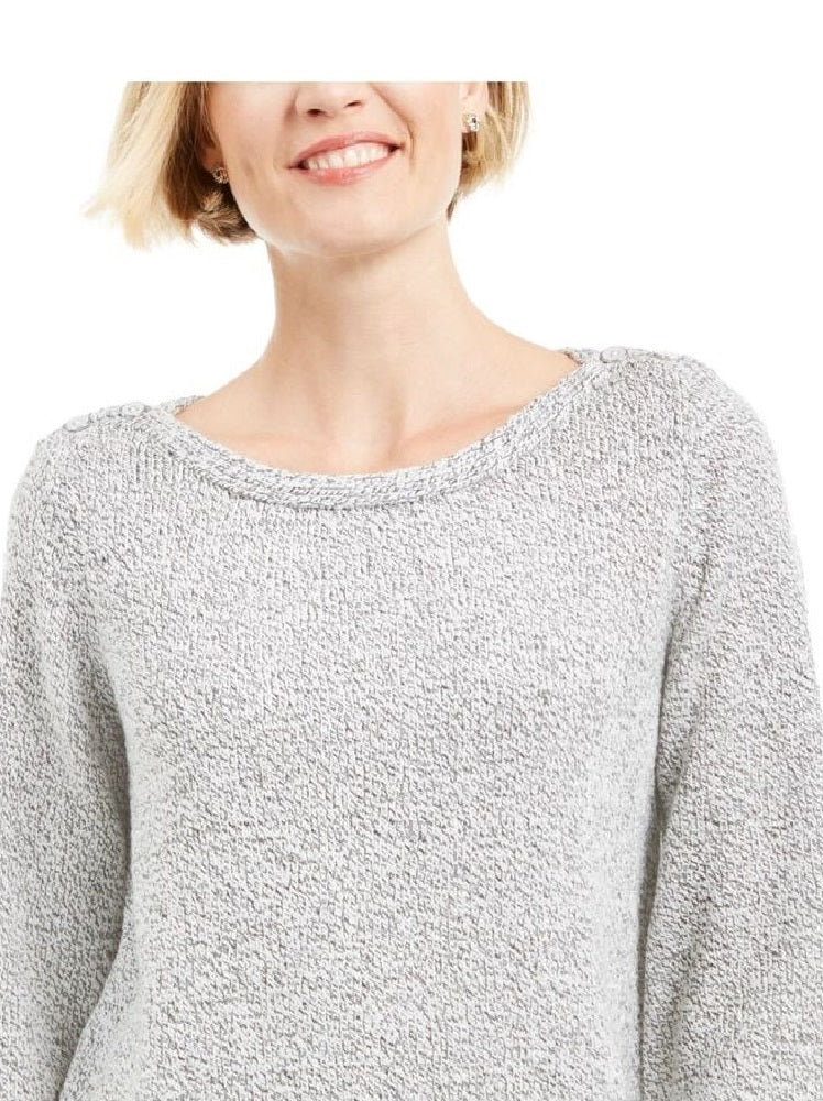 Karen Scott Women's Patterned 3/4 Sleeve Jewel Neck Blouse Top Grey Size Medium