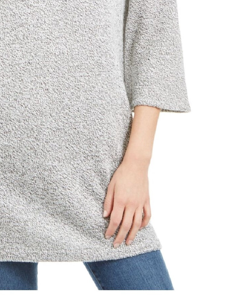 Karen Scott Women's Patterned 3/4 Sleeve Jewel Neck Blouse Top Grey Size Medium