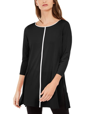 Alfani Women's Petite Piped Tunic Black  Size PL