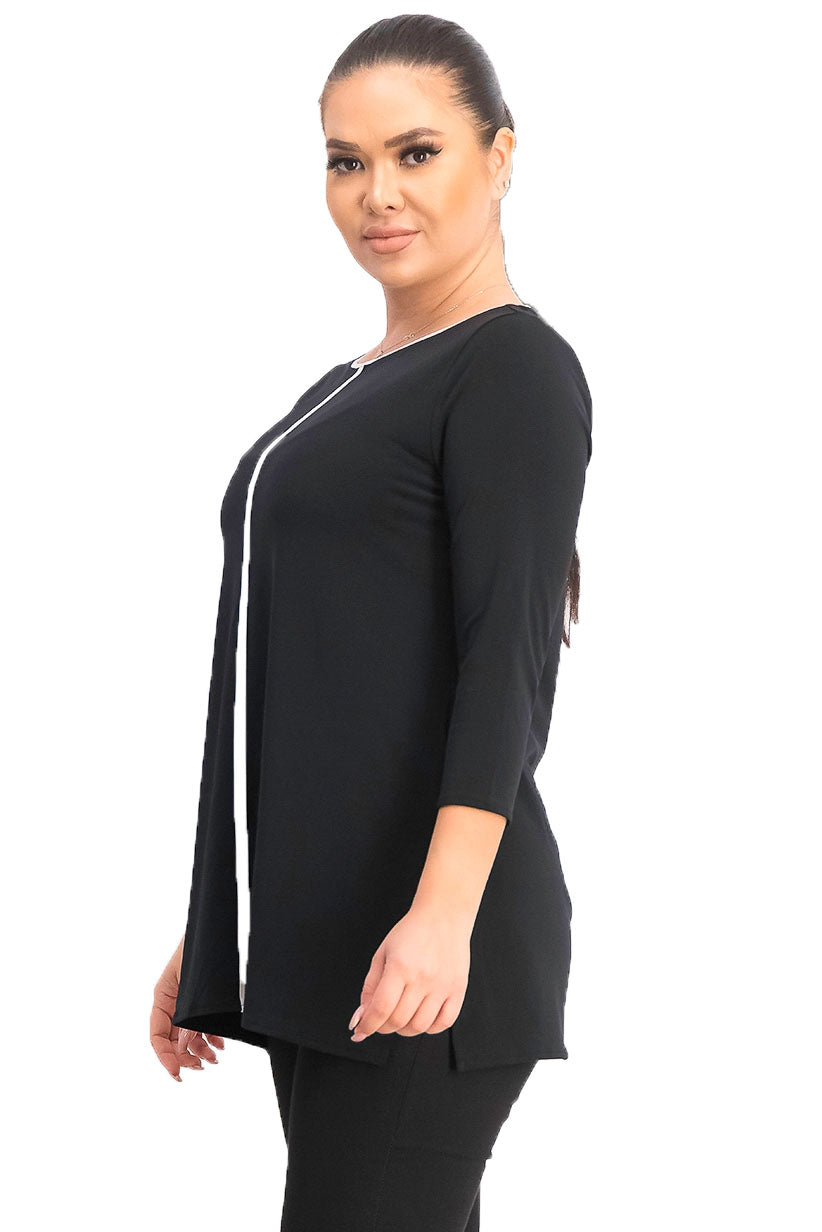 Alfani Women's Petite Piped Tunic Black  Size PL