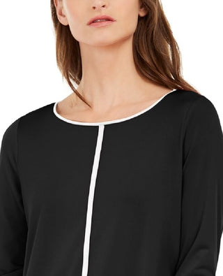 Alfani Women's Petite Piped Tunic Black  Size PL