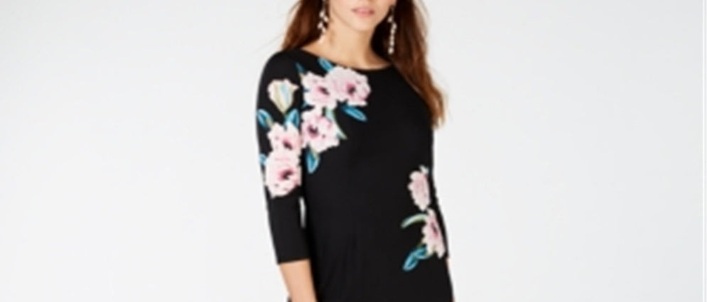 INC International Concepts Women's Floral Business Sheath Dress Black Size 2XL