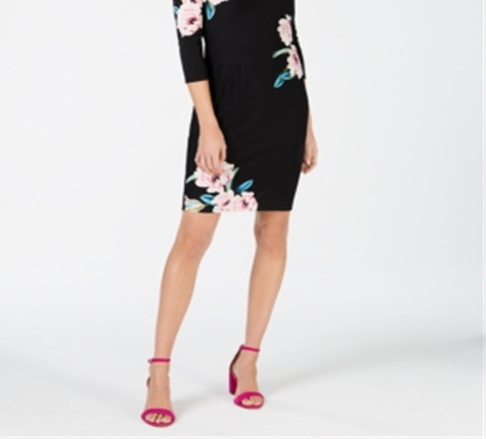 INC International Concepts Women's Floral Business Sheath Dress Black Size 2XL