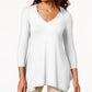 JM Collection Women's V-Neck Handkerchief-Hem Top White Size Large